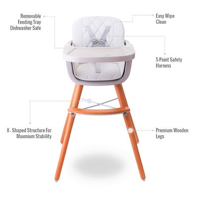 Teknum - Premium Dual Height Wooden High Chair - White